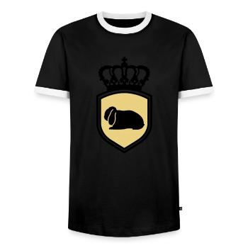 NHD emblem Dwarf Lop rabbit coat of arms crown - Men's Ringer Shirt - black/white - Front - AI Model Female 172 light (172cm) & AI Model Male 178 light (178cm)