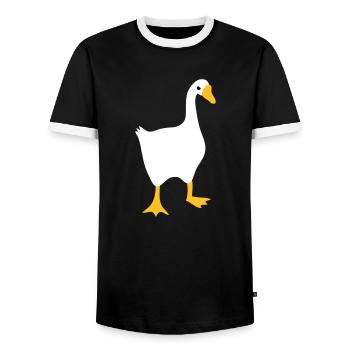 VERY angry white goose - Men's Ringer Shirt - black/white - Front - AI Model Female 172 light (172cm) & AI Model Male 178 light (178cm)