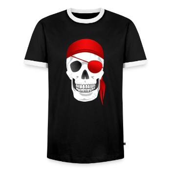 Totenkopf Pirat - Männer Kontrast-T-Shirt - Schwarz/Weiß - Vorne - AI Model Female 172 light (172cm) & AI Model Male 178 light (178cm)
