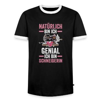 Näher Schneiderin - Männer Kontrast-T-Shirt - Schwarz/Weiß - Vorne - AI Model Female 172 light (172cm) & AI Model Male 178 light (178cm)