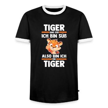 Tiger Motiv - Männer Kontrast-T-Shirt - Schwarz/Weiß - Vorne - AI Model Female 172 light (172cm) & AI Model Male 178 light (178cm)