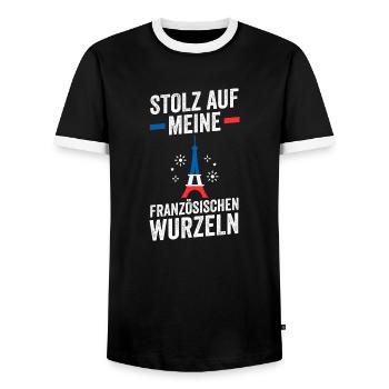 French French France - Men's Ringer Shirt - black/white - Front - AI Model Female 172 light (172cm) & AI Model Male 178 light (178cm)