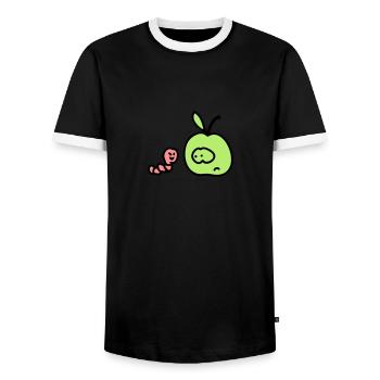 Apfel + Wurm 3 - Männer Kontrast-T-Shirt - Schwarz/Weiß - Vorne - AI Model Female 172 light (172cm) & AI Model Male 178 light (178cm)