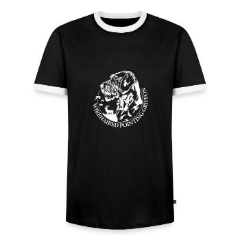 Wirehaired Pointing Griffon Portrait Dog Wilsigns - Men's Ringer Shirt - black/white - Front - AI Model Female 172 light (172cm) & AI Model Male 178 light (178cm)
