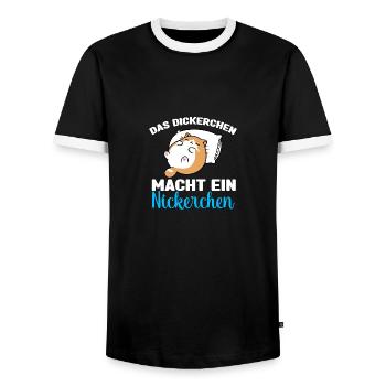 Katze Das Dickerchen macht ein Nickerchen - Männer Kontrast-T-Shirt - Schwarz/Weiß - Vorne - AI Model Female 172 light (172cm) & AI Model Male 178 light (178cm)