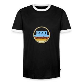 Jahrgang 1990 - Männer Kontrast-T-Shirt - Schwarz/Weiß - Vorne - AI Model Female 172 light (172cm) & AI Model Male 178 light (178cm)