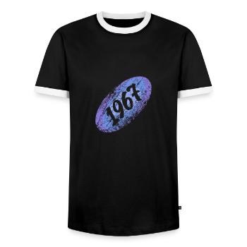 recruit 1967 - Men's Ringer Shirt - black/white - Front - AI Model Female 172 light (172cm) & AI Model Male 178 light (178cm)
