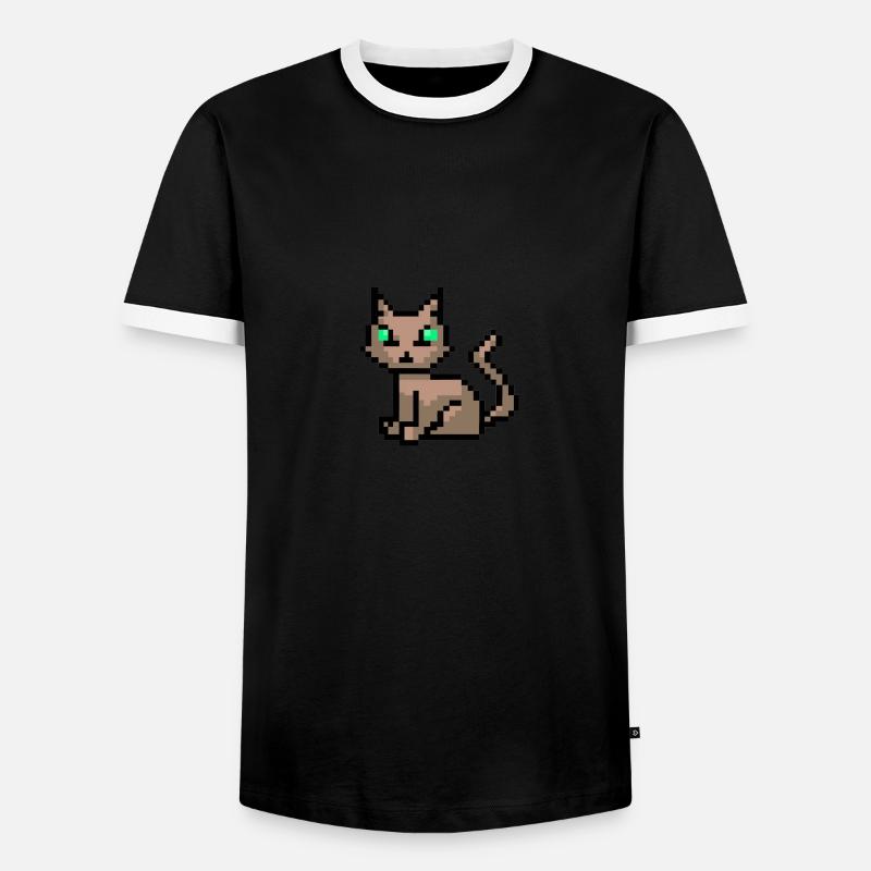 Cat Pixelart Pixels - Men's Ringer Shirt - black/white