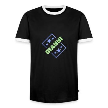 Boy's name Gianni - Men's Ringer Shirt - black/white - Front - AI Model Female 172 light (172cm) & AI Model Male 178 light (178cm)