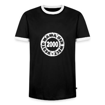 2000 - Männer Kontrast-T-Shirt - Schwarz/Weiß - Vorne - AI Model Female 172 light (172cm) & AI Model Male 178 light (178cm)