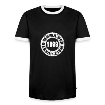 1999 - Männer Kontrast-T-Shirt - Schwarz/Weiß - Vorne - AI Model Female 172 light (172cm) & AI Model Male 178 light (178cm)