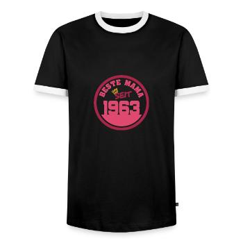 Mutti 1963 - Männer Kontrast-T-Shirt - Schwarz/Weiß - Vorne - AI Model Female 172 light (172cm) & AI Model Male 178 light (178cm)