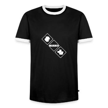 Mirko as a birth - Men's Ringer Shirt - black/white - Front - AI Model Female 172 light (172cm) & AI Model Male 178 light (178cm)