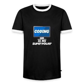 Coding Is My Superpower - Männer Kontrast-T-Shirt - Schwarz/Weiß - Vorne - AI Model Female 172 light (172cm) & AI Model Male 178 light (178cm)