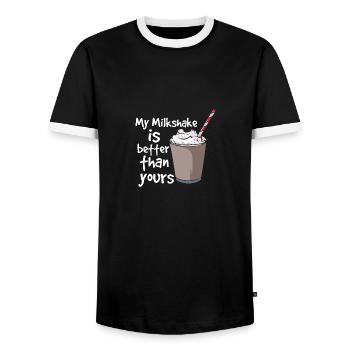 My Milkshake Is Better Than Yours - Männer Kontrast-T-Shirt - Schwarz/Weiß - Vorne - AI Model Female 172 light (172cm) & AI Model Male 178 light (178cm)