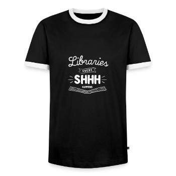 Libraries Where Shhh Happens - T-shirt contrasté Homme - noir/blanc - Devant - AI Model Female 172 light (172cm) & AI Model Male 178 light (178cm)