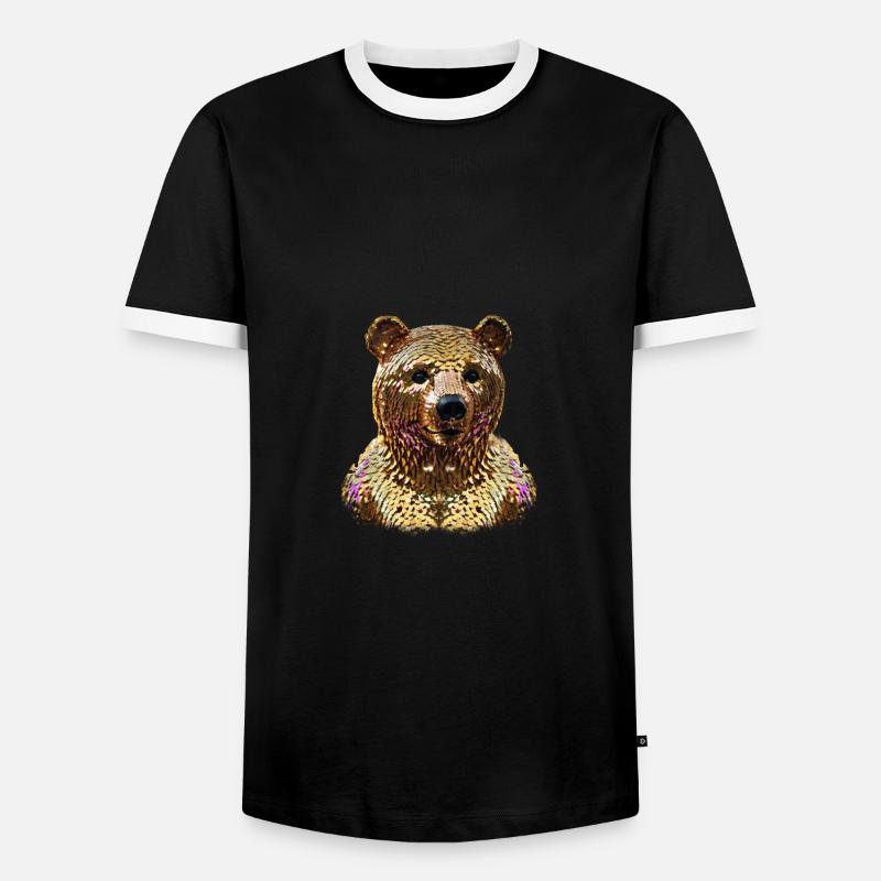 Bear,Golden Bear,Bear with Sequins,Shiny - Men's Ringer Shirt - black/white