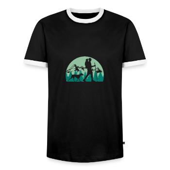 Wanderer mit Hund Wandern Berge Natur Camping - Männer Kontrast-T-Shirt - Schwarz/Weiß - Vorne - AI Model Female 172 light (172cm) & AI Model Male 178 light (178cm)