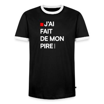 J’AI FAIT DE MON PIRE | Humour autodérision - T-shirt contrasté Homme - noir/blanc - Devant - AI Model Female 172 light (172cm) & AI Model Male 178 light (178cm)