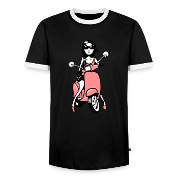 motorroller mädchen style look - Männer Kontrast-T-Shirt - Schwarz/Weiß - Vorne - AI Model Female 172 light (172cm) & AI Model Male 178 light (178cm)