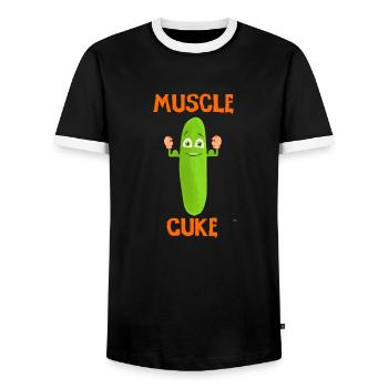 Muskelmann Gurke muscle cuke vegan und lustig - Männer Kontrast-T-Shirt - Schwarz/Weiß - Vorne - AI Model Female 172 light (172cm) & AI Model Male 178 light (178cm)