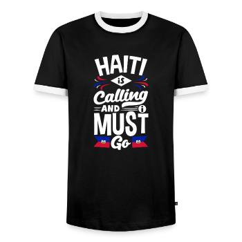 Haïti appelle haïtien Haïti Drapeau - T-shirt contrasté Homme - noir/blanc - Devant - AI Model Female 172 light (172cm) & AI Model Male 178 light (178cm)