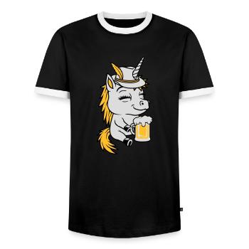 Bier trinkendes sitzendes Einhorn - Männer Kontrast-T-Shirt - Schwarz/Weiß - Vorne - AI Model Female 172 light (172cm) & AI Model Male 178 light (178cm)