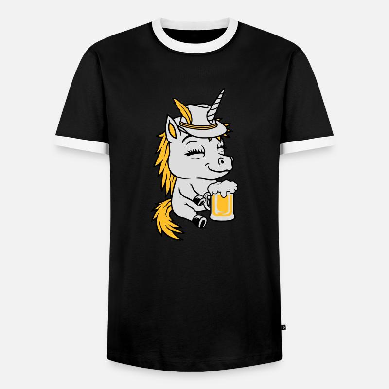 Bier trinkendes sitzendes Einhorn - Männer Kontrast-T-Shirt - Schwarz/Weiß