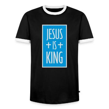 Citation de Jésus est roi - T-shirt contrasté Homme - noir/blanc - Devant - AI Model Female 172 light (172cm) & AI Model Male 178 light (178cm)