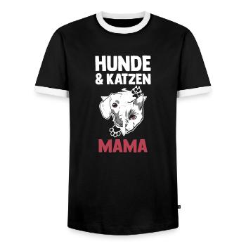 Hunde Hundemama Katzenmama Mama Katzen - Männer Kontrast-T-Shirt - Schwarz/Weiß - Vorne - AI Model Female 172 light (172cm) & AI Model Male 178 light (178cm)