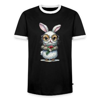 Christmas Rabbit - Men's Ringer Shirt - black/white - Front - AI Model Female 172 light (172cm) & AI Model Male 178 light (178cm)