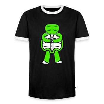 Turtle Flute Playing Music Hobby Instrument - Men's Ringer Shirt - black/white - Front - AI Model Female 172 light (172cm) & AI Model Male 178 light (178cm)