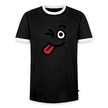 wink_face - T-shirt contrasté Homme - noir/blanc - Devant - AI Model Female 172 light (172cm) & AI Model Male 178 light (178cm)