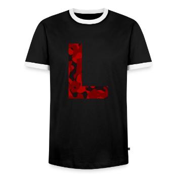 Letter L Red Camo Design - Men's Ringer Shirt - black/white - Front - AI Model Female 172 light (172cm) & AI Model Male 178 light (178cm)