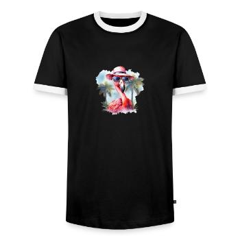 Cool Flamingo Lunettes de soleil Chapeau Palmiers - T-shirt contrasté Homme - noir/blanc - Devant - AI Model Female 172 light (172cm) & AI Model Male 178 light (178cm)