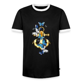 Anchor with butterfly maritime - Men's Ringer Shirt - black/white - Front - AI Model Female 172 light (172cm) & AI Model Male 178 light (178cm)