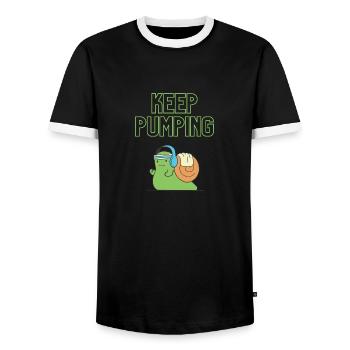 "Keep Pumping" - Schnecken-Design - Männer Kontrast-T-Shirt - Schwarz/Weiß - Vorne - AI Model Female 172 light (172cm) & AI Model Male 178 light (178cm)