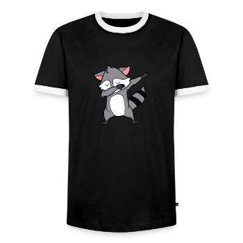 Raccoon - Dab, dabbing, dabbing, dancing - Men's Ringer Shirt - black/white - Front - AI Model Female 172 light (172cm) & AI Model Male 178 light (178cm)