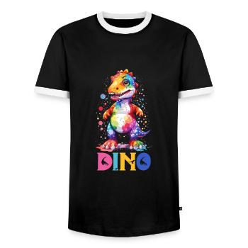 DINO - Men's Ringer Shirt - black/white - Front - AI Model Female 172 light (172cm) & AI Model Male 178 light (178cm)