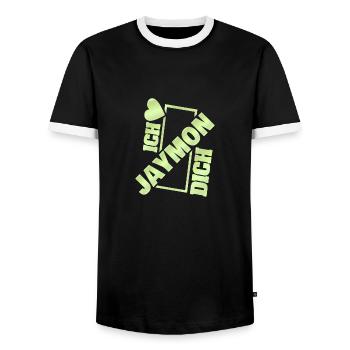 Jaymon als Couple - Männer Kontrast-T-Shirt - Schwarz/Weiß - Vorne - AI Model Female 172 light (172cm) & AI Model Male 178 light (178cm)