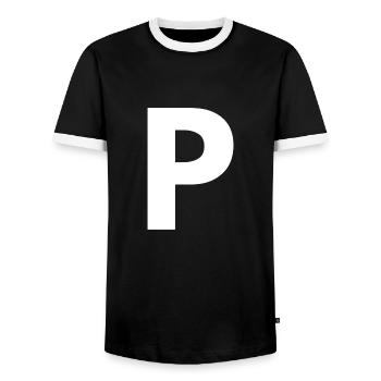 P - Men's Ringer Shirt - black/white - Front - AI Model Female 172 light (172cm) & AI Model Male 178 light (178cm)