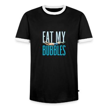 Eat My Bubbles Funny Swimming - Men's Ringer Shirt - black/white - Front - AI Model Female 172 light (172cm) & AI Model Male 178 light (178cm)