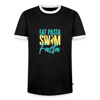 Eat Pasta Swim Fasta Funny Swimming - Men's Ringer Shirt - black/white - Front - AI Model Female 172 light (172cm) & AI Model Male 178 light (178cm)