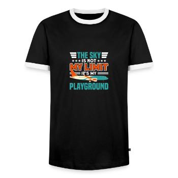 SKY IS NOT MY LIMIT IT'S MY PLAYGROUND Geschenke - Männer Kontrast-T-Shirt - Schwarz/Weiß - Vorne - AI Model Female 172 light (172cm) & AI Model Male 178 light (178cm)