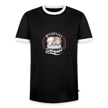 Chemise de nuit officielle Chat Famille Hommes Femmes - T-shirt contrasté Homme - noir/blanc - Devant - AI Model Female 172 light (172cm) & AI Model Male 178 light (178cm)