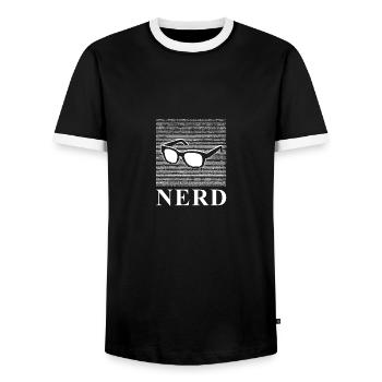 Nerd Glasses - Men's Ringer Shirt - black/white - Front - AI Model Female 172 light (172cm) & AI Model Male 178 light (178cm)
