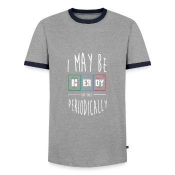 Periodic table - Men's Ringer Shirt - grey/navy  - Front - AI Model Female 172 light (172cm) & AI Model Male 178 light (178cm)