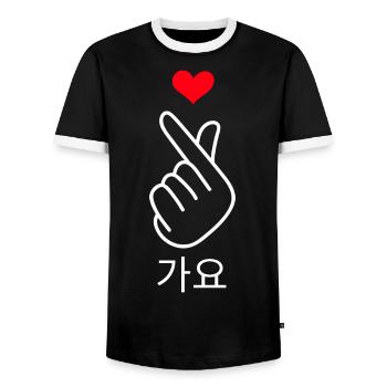 K-Pop coréen pop coréen cadeau Kpop - T-shirt contrasté Homme - noir/blanc - Devant - AI Model Female 172 light (172cm) & AI Model Male 178 light (178cm)
