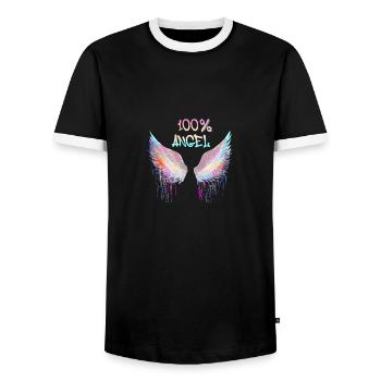 100% ange, ailes d’ange, ailes d’ange, ailes, graffiti - T-shirt contrasté Homme - noir/blanc - Devant - AI Model Female 172 light (172cm) & AI Model Male 178 light (178cm)