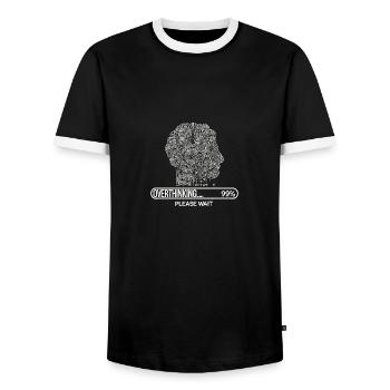 Overthinking - Bitte warten - Männer Kontrast-T-Shirt - Schwarz/Weiß - Vorne - AI Model Female 172 light (172cm) & AI Model Male 178 light (178cm)